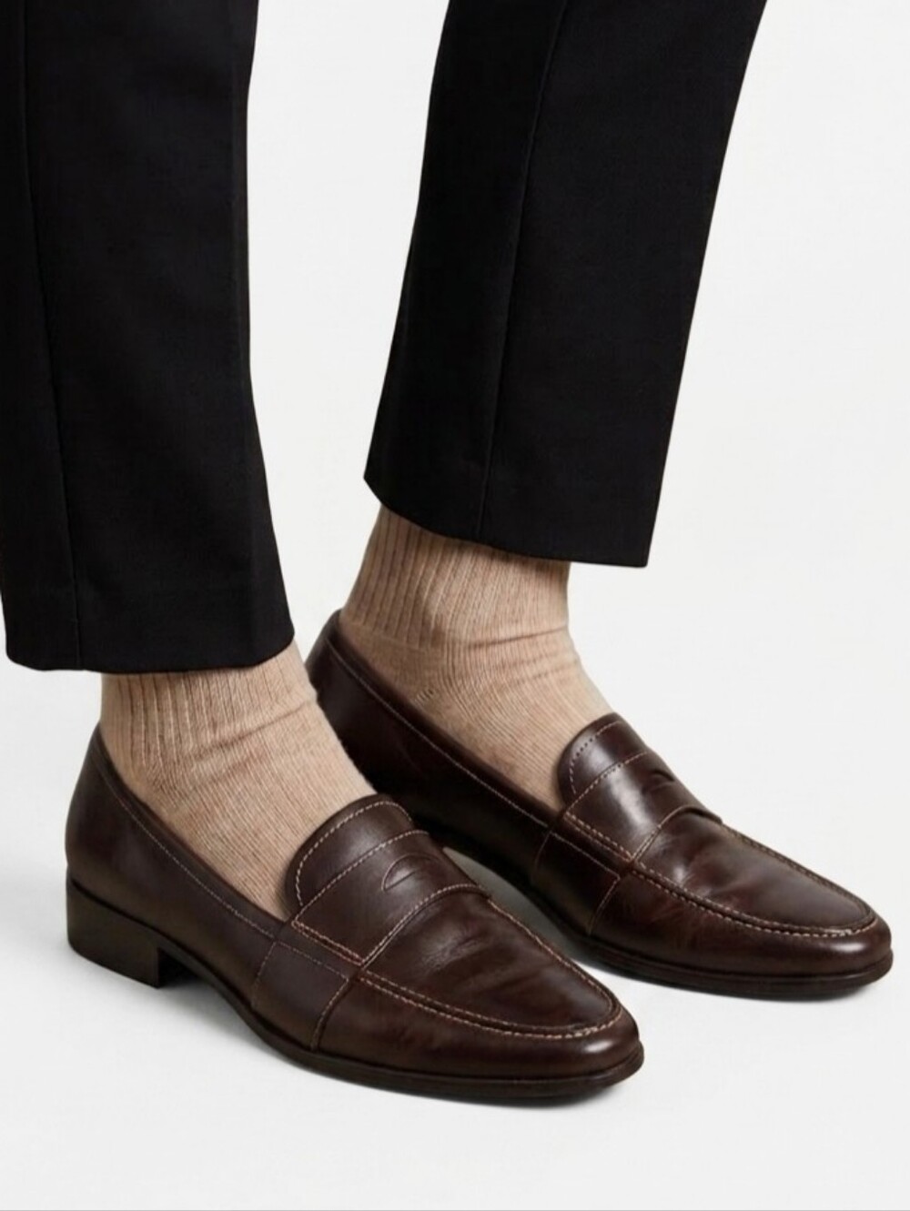 ANTONIO MELANI Brown Leather Penny Loafers